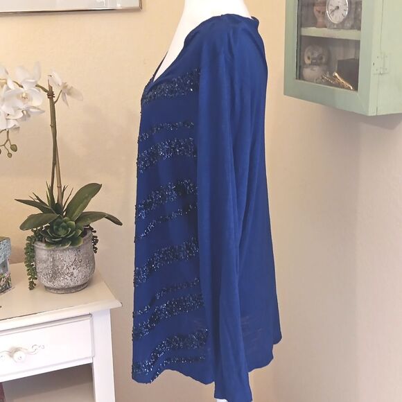 Coldwater Creek Navy Sequined Blouse. Dressy. Cocktail. Party. - Picture 4 of 9